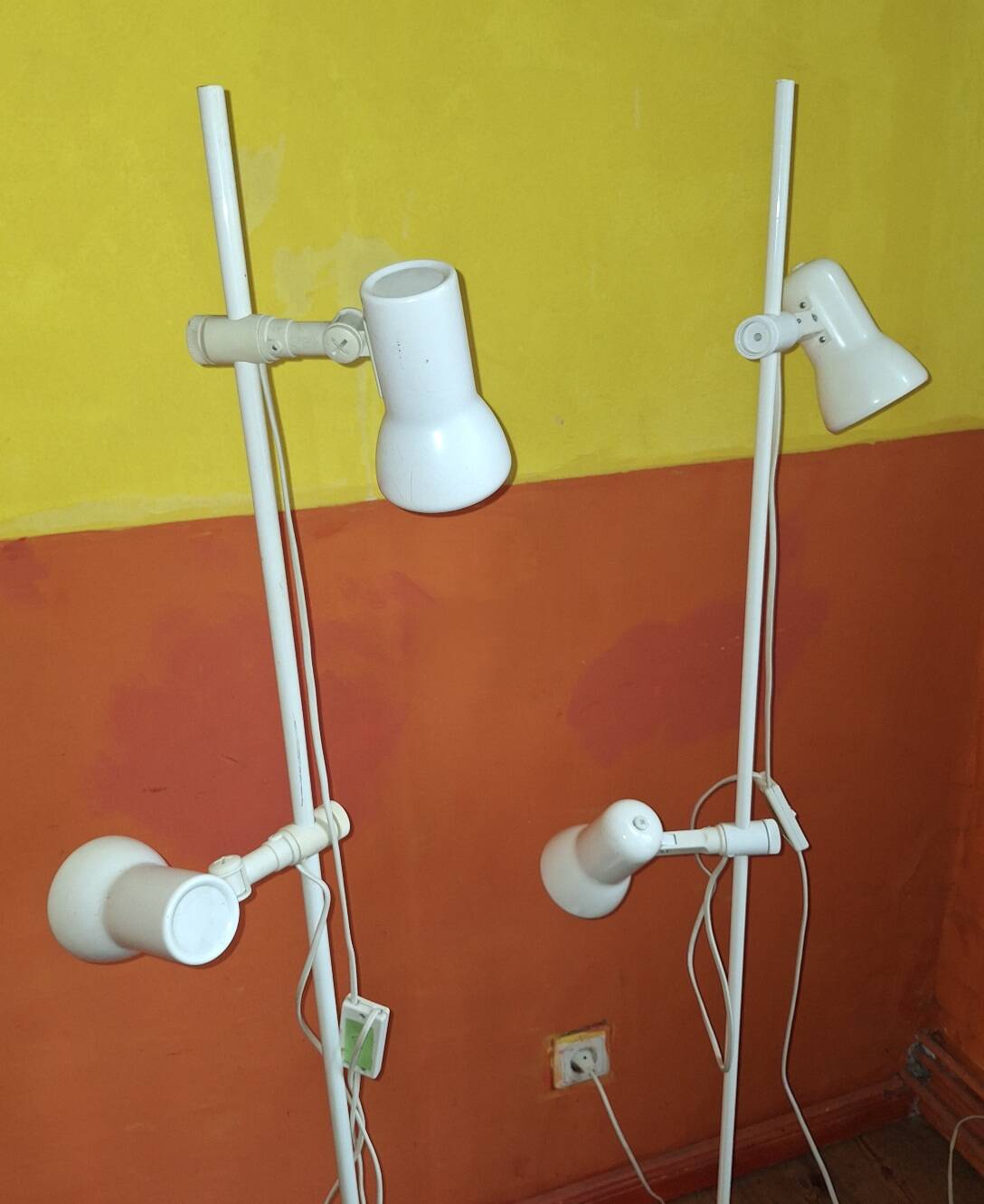 Pair of Italian multi-adjustable floor lamps with 2 spotlights, 1970s