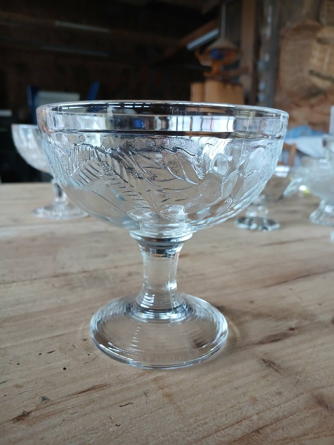 5 antique clear glass cups