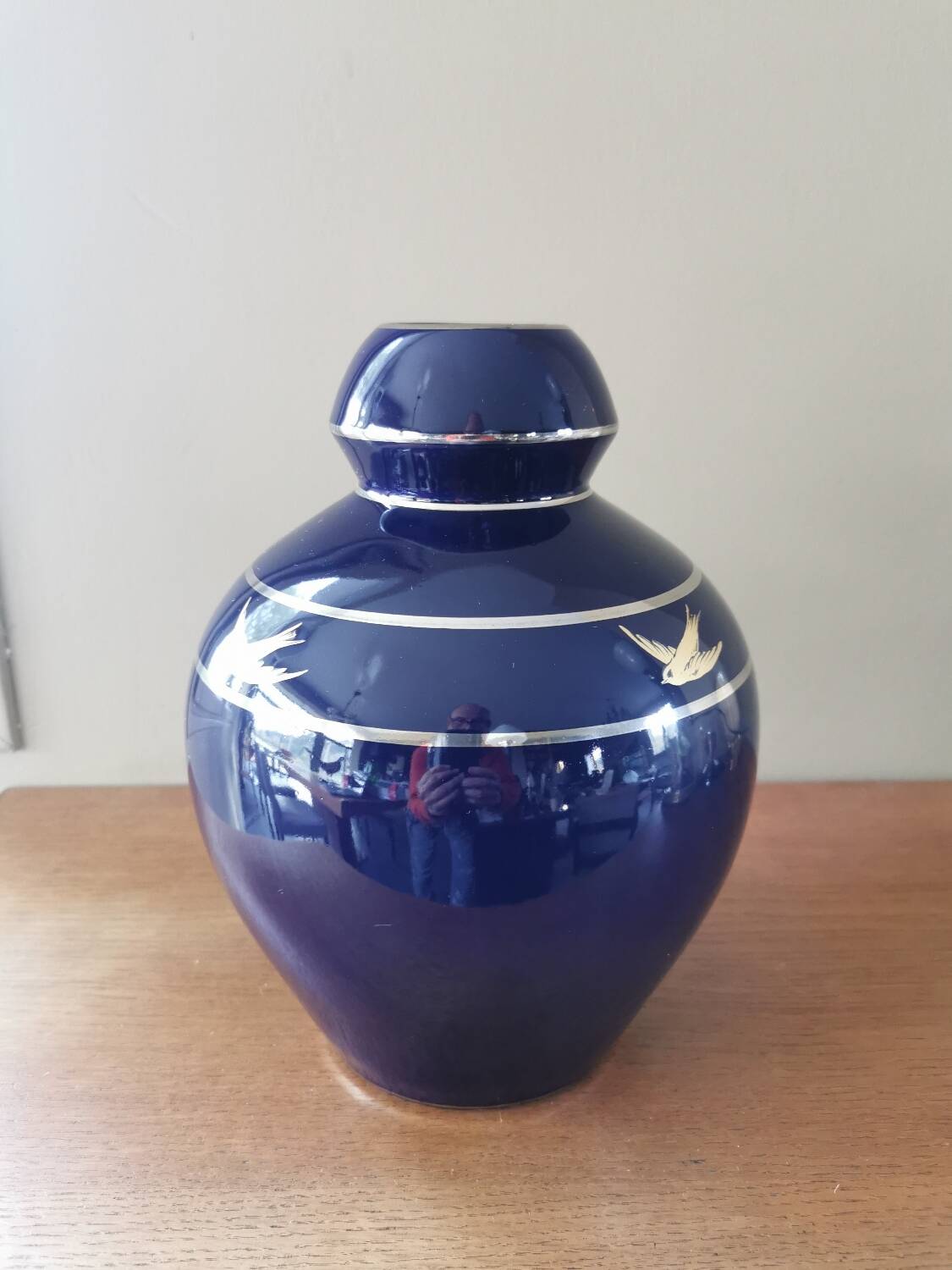 Midnight blue ceramic art deco vase
