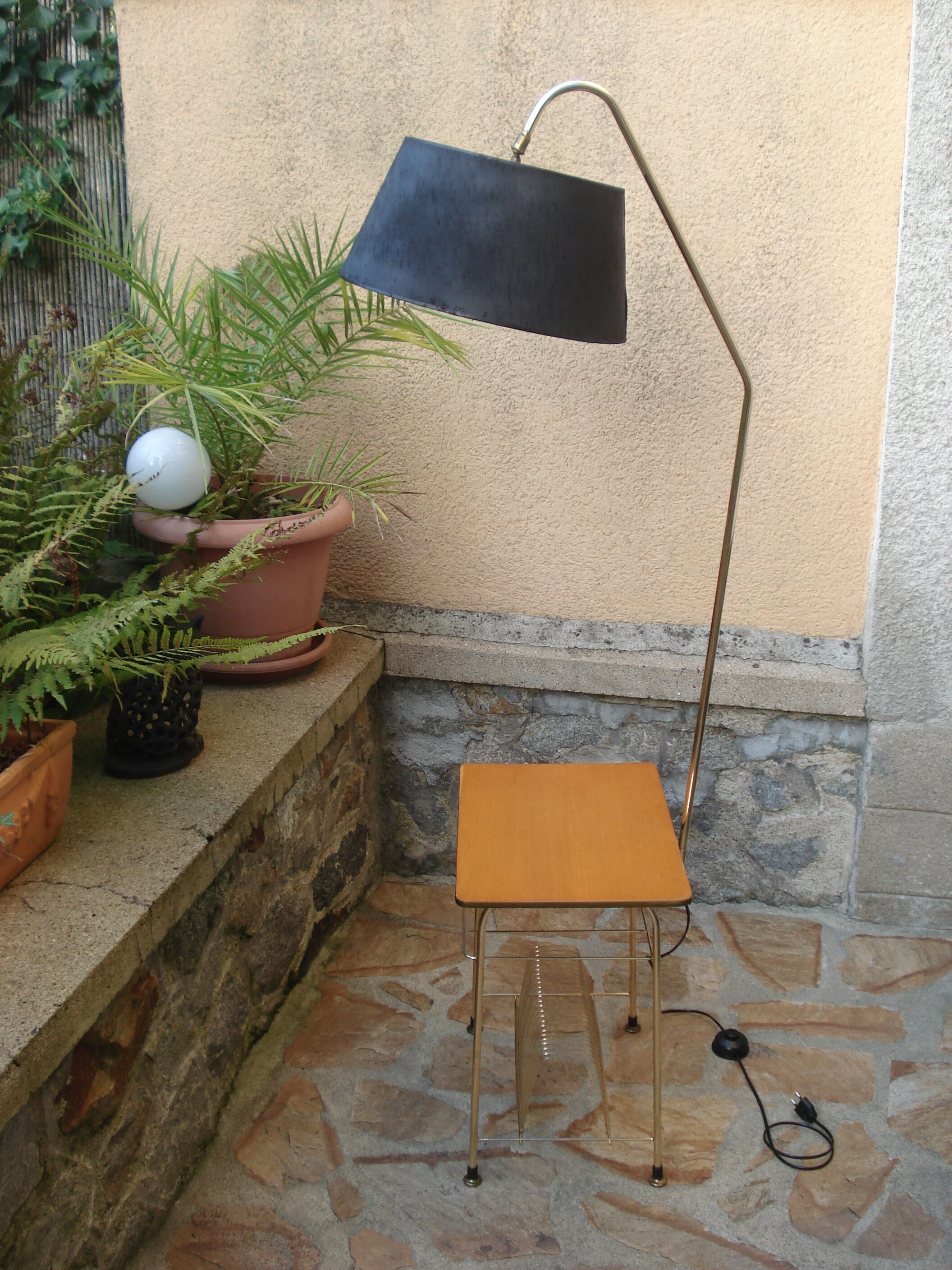 Vintage floor lamp 1960 has tablet and disc storage