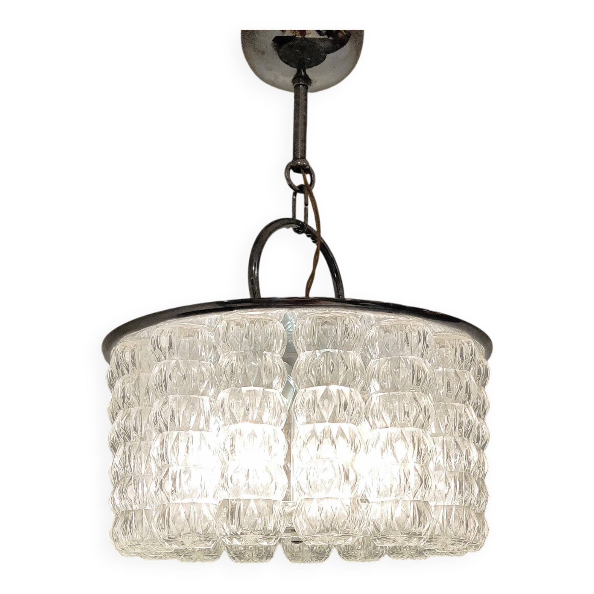 Mid century glass and chrome chandelier, 1960s
