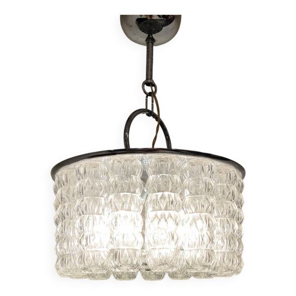 Chandelier en verre et chrome des années 1960, style milieu de siècle.