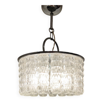 Chandelier en verre et chrome des années 1960, style milieu de siècle.