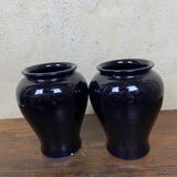 Set of 2 black Italian ceramic vases with swan pattern
