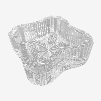 Ashtray crystal cup with patterns of massive square shape 16 cm