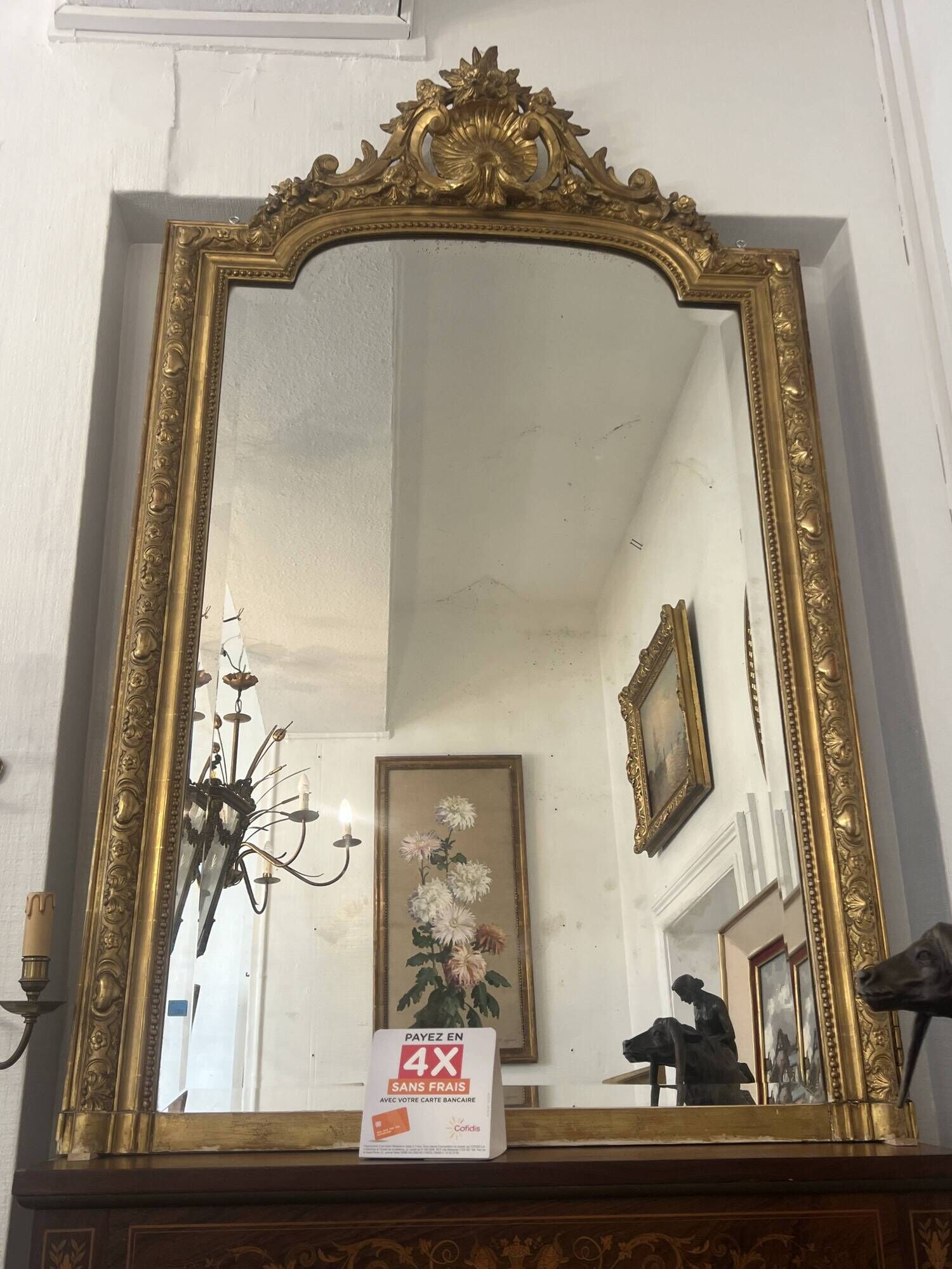Antique mirror in wood and gilded stucco, Louis XV style, 19th century
