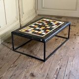 Coffee table, marble samples, custom metal base.