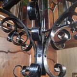 Wrought iron lantern with colored stained glass