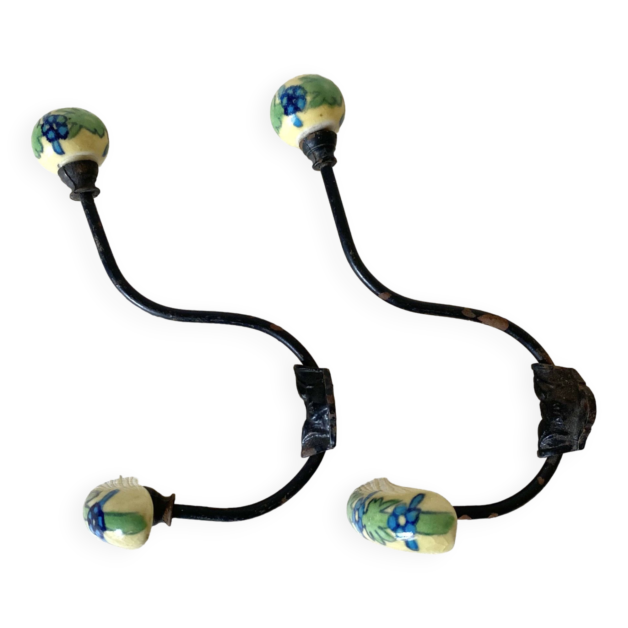 Metal and flowered ceramic coat hooks