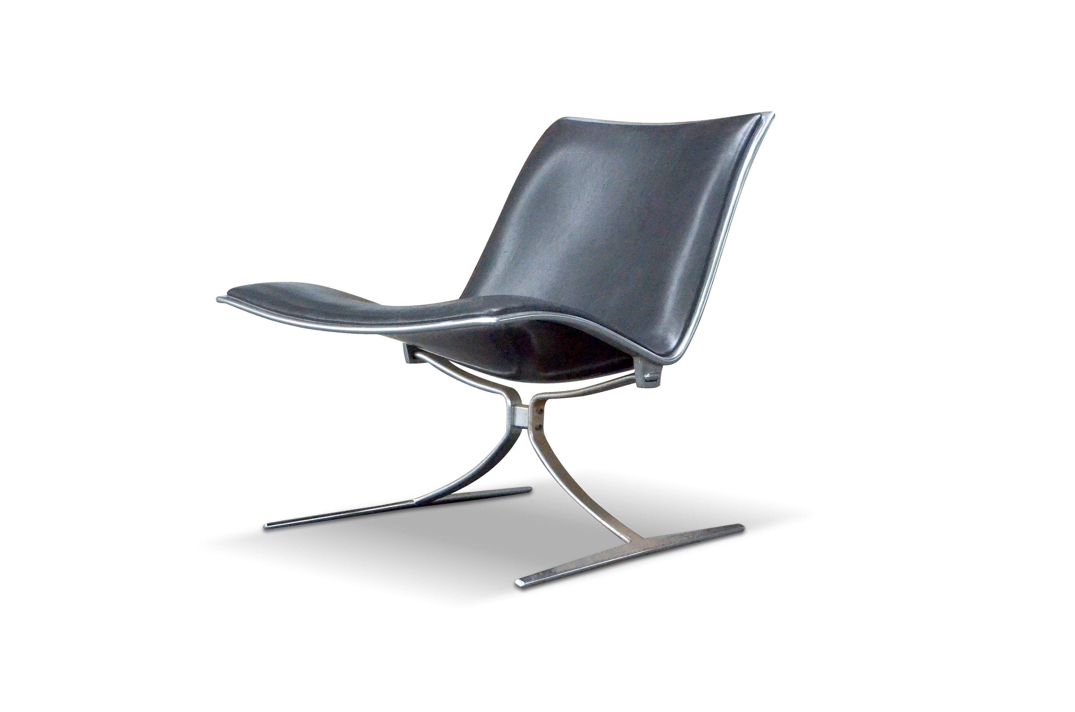 Armchair "Skater" by Jorgen Kastholm for KILL black leather 1st edition