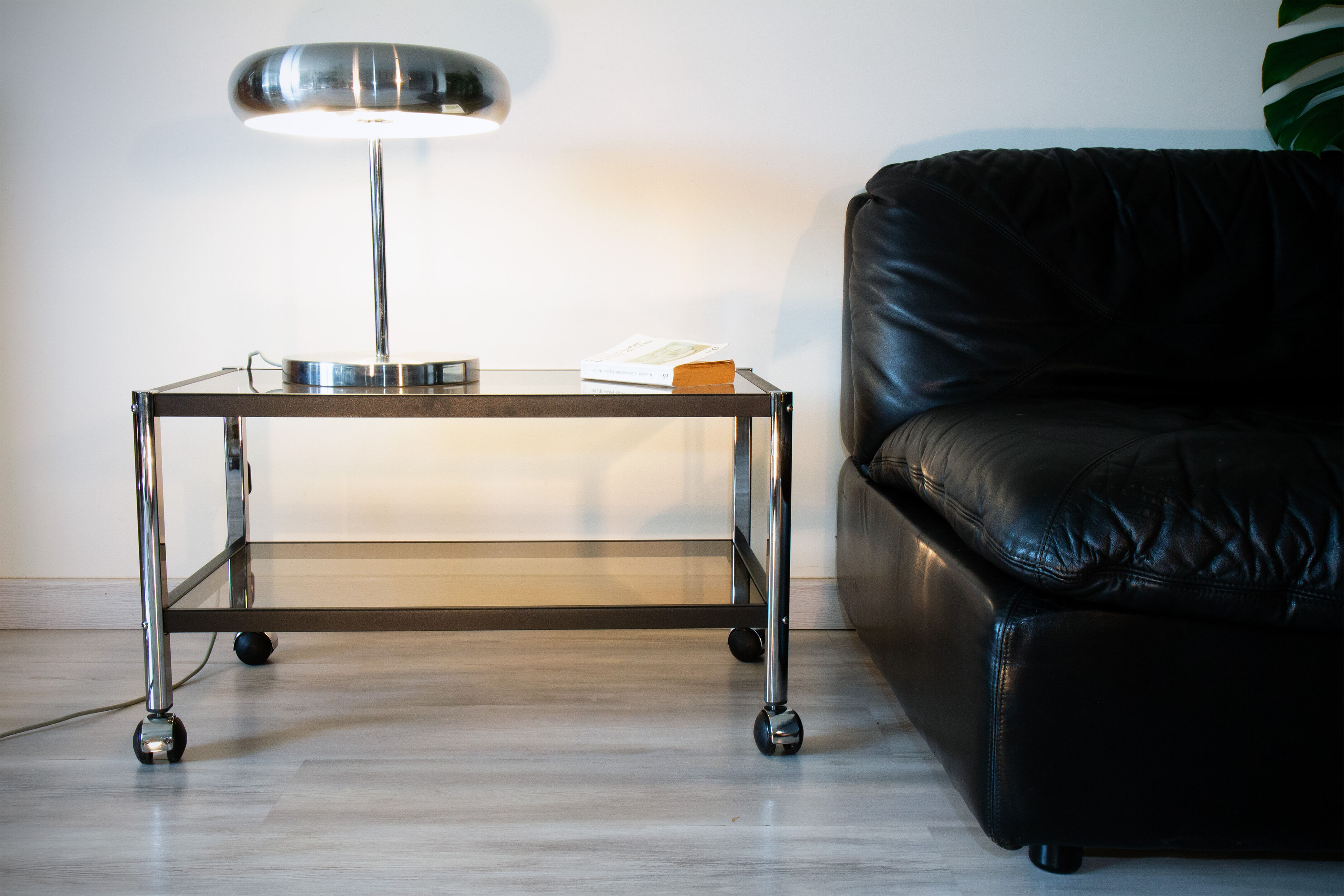Erard coffee table, metal and smoked glass 1980
