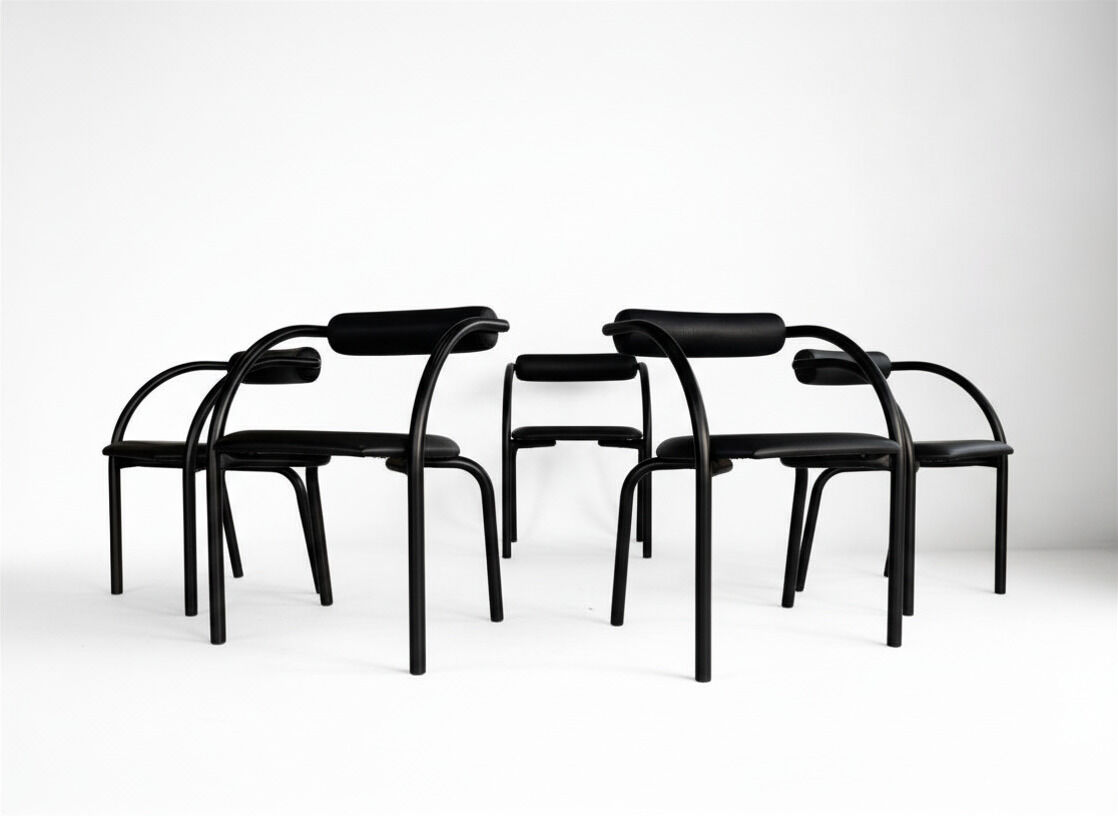 Danish design chair from the 80s, black tubular metal and faux leather.