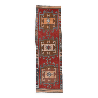 3x10 Wine Red Brown Turkish Runner Rug, 97x325Cm
