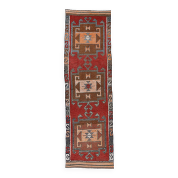 3x10 Wine Red Brown Turkish Runner Rug, 97x325Cm