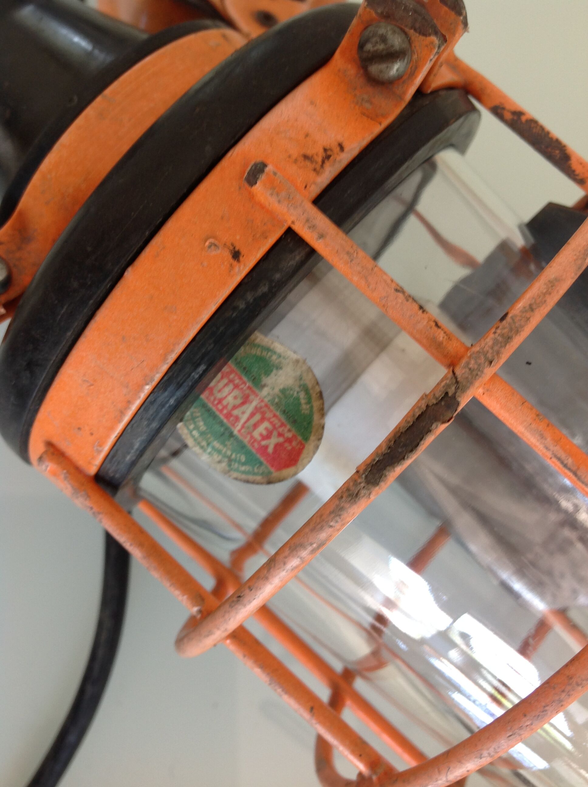 Vintage orange atrow workshop light with duralex glass