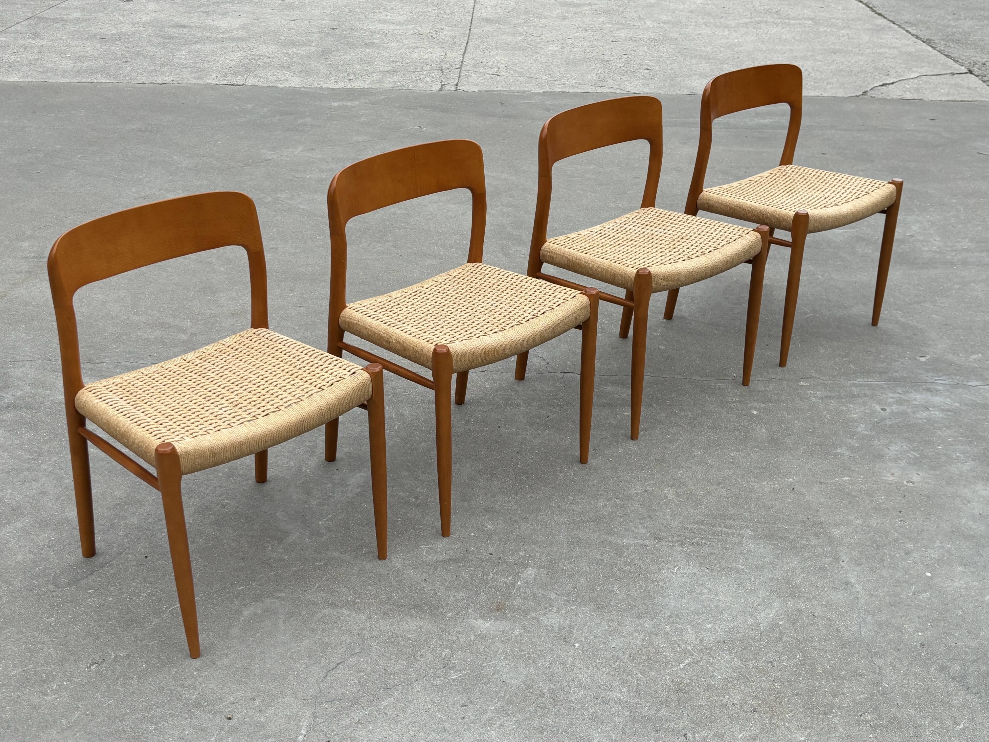 Set of 4 JL Moller model 75 chair by Niels Otto Moller Danish Design