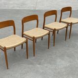 Set of 4 JL Moller model 75 chair by Niels Otto Moller Danish Design