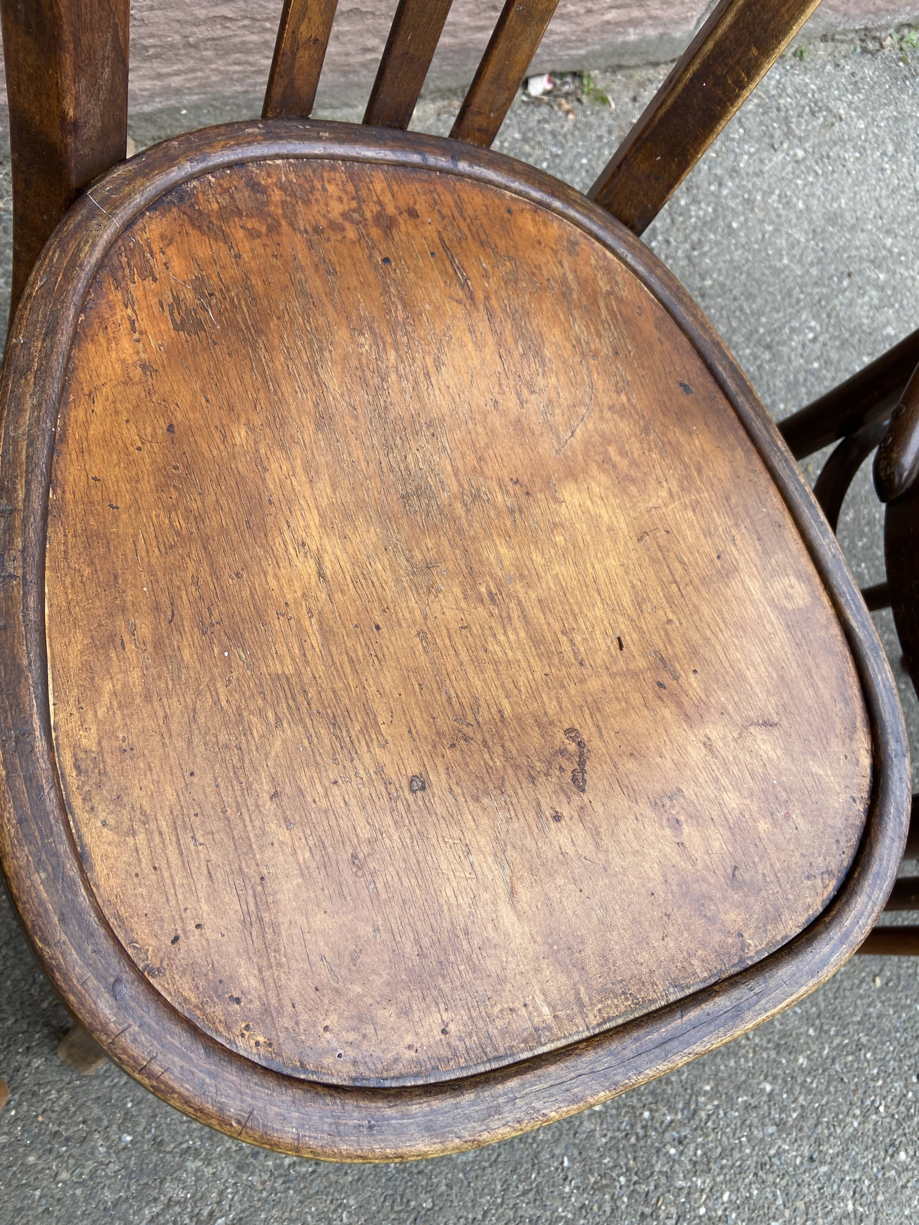 Lot 6 mismatched wooden bistro chairs
