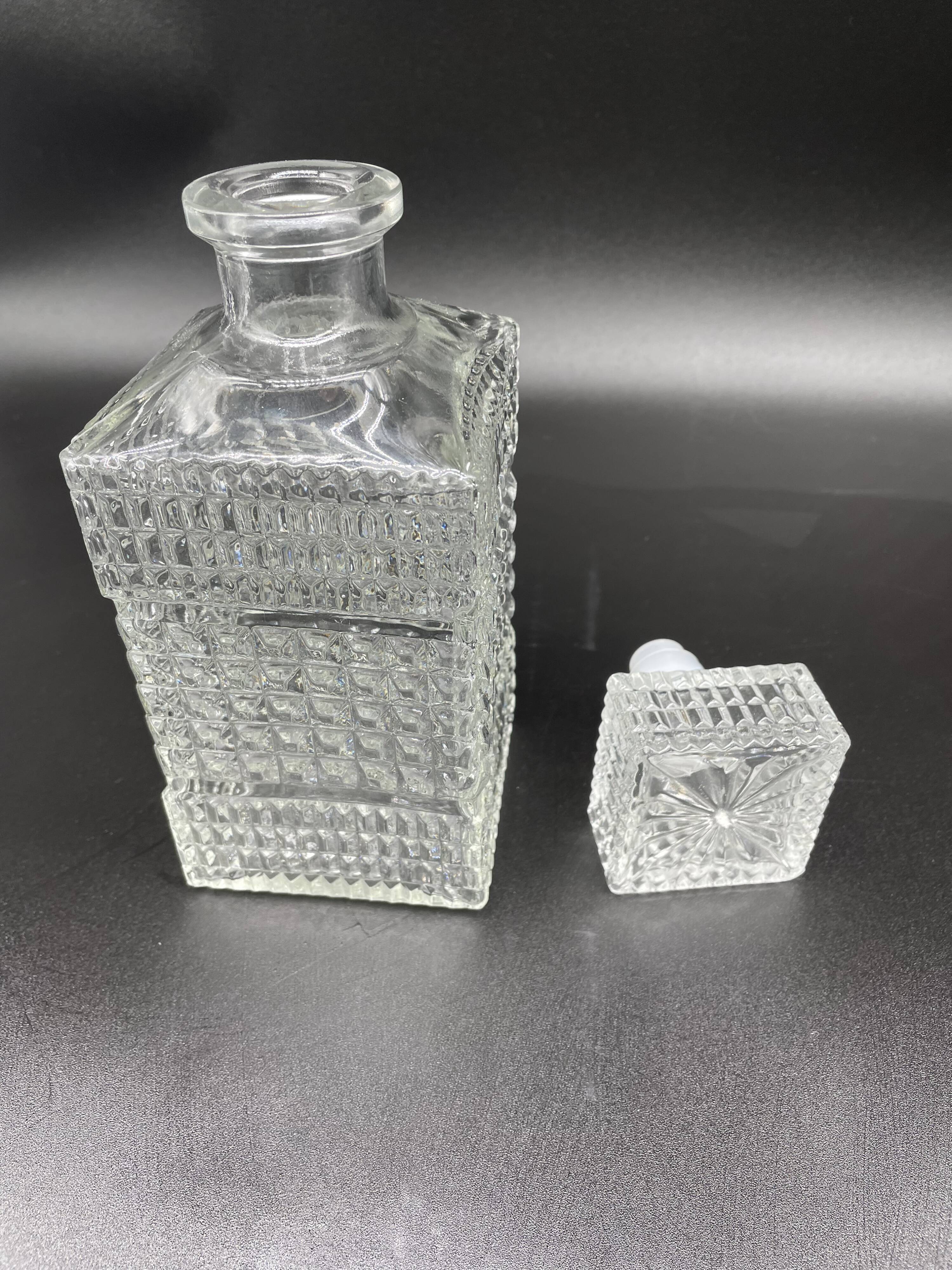 Vintage, whisky decanter, pitcher, bottle, square cap, diamond decoration, spikes, 1960s, 1970s