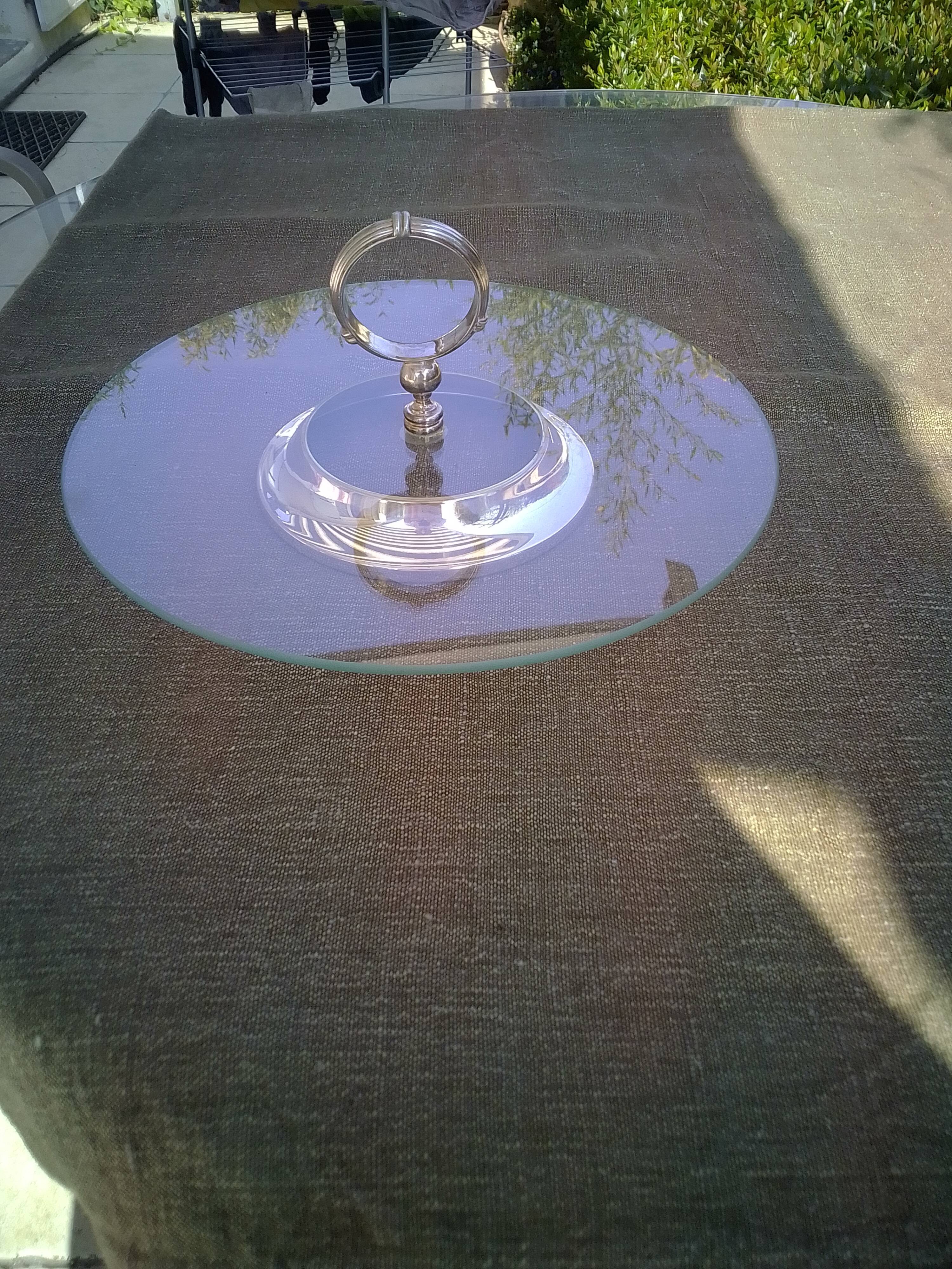 Glass and silver metal top