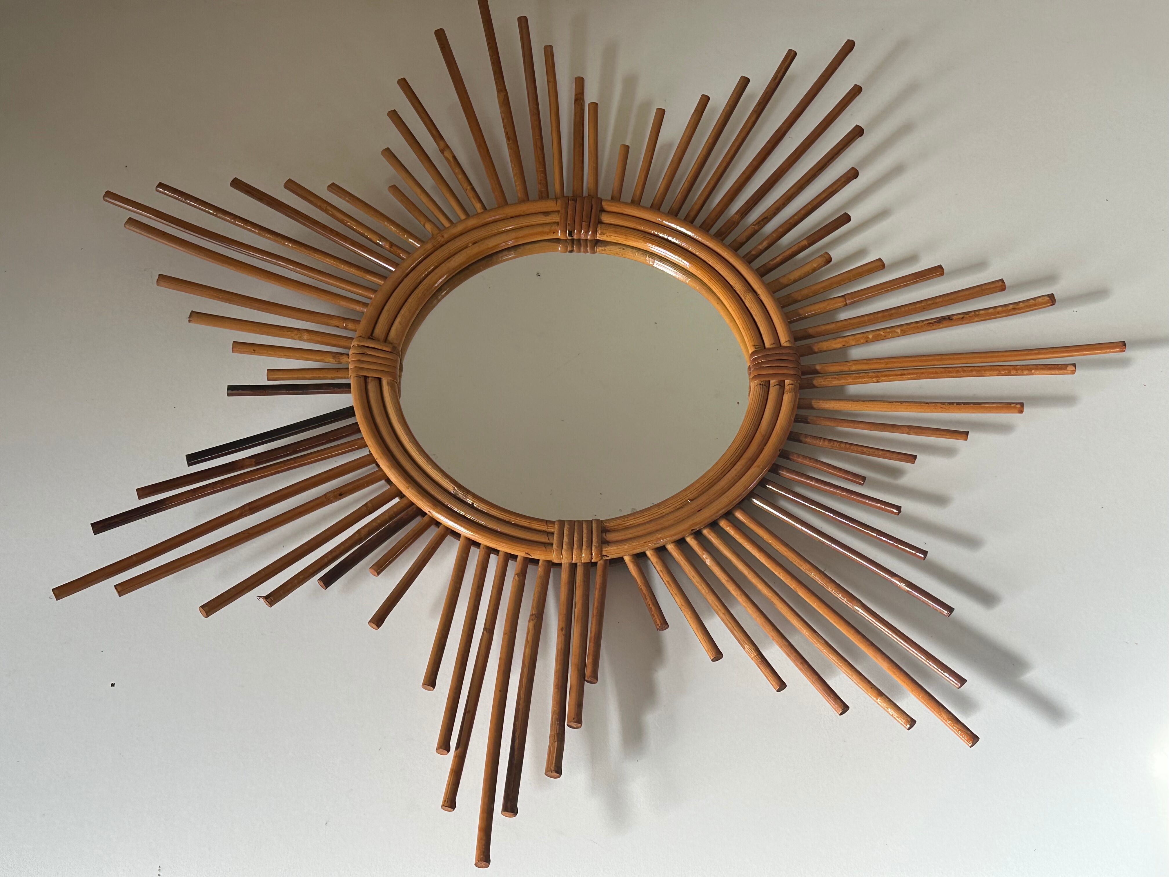Vintage rattan sun mirror 60 years