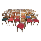 Series of 25 vintage Baumann bistro chairs in curved wood sitting Skaï or wood