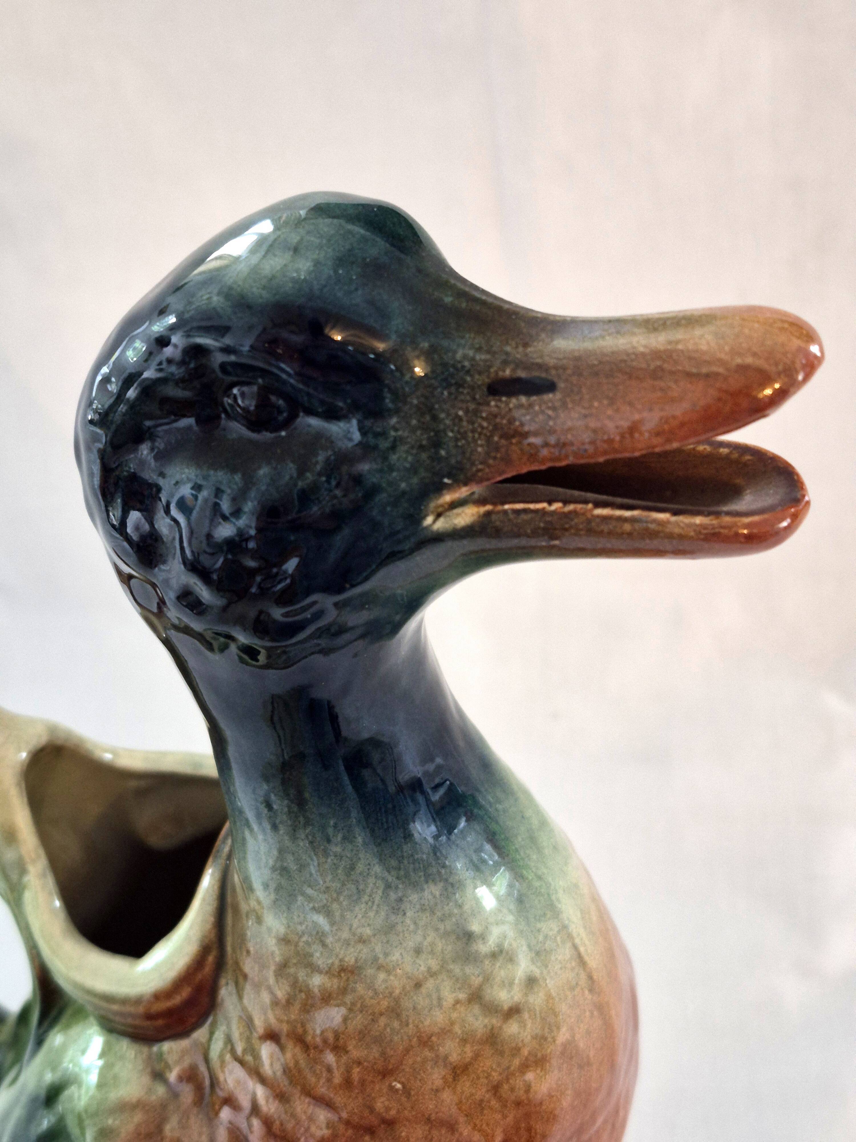 Zoomorphic pitcher barbotine Saint Clément Mallard Duck A028