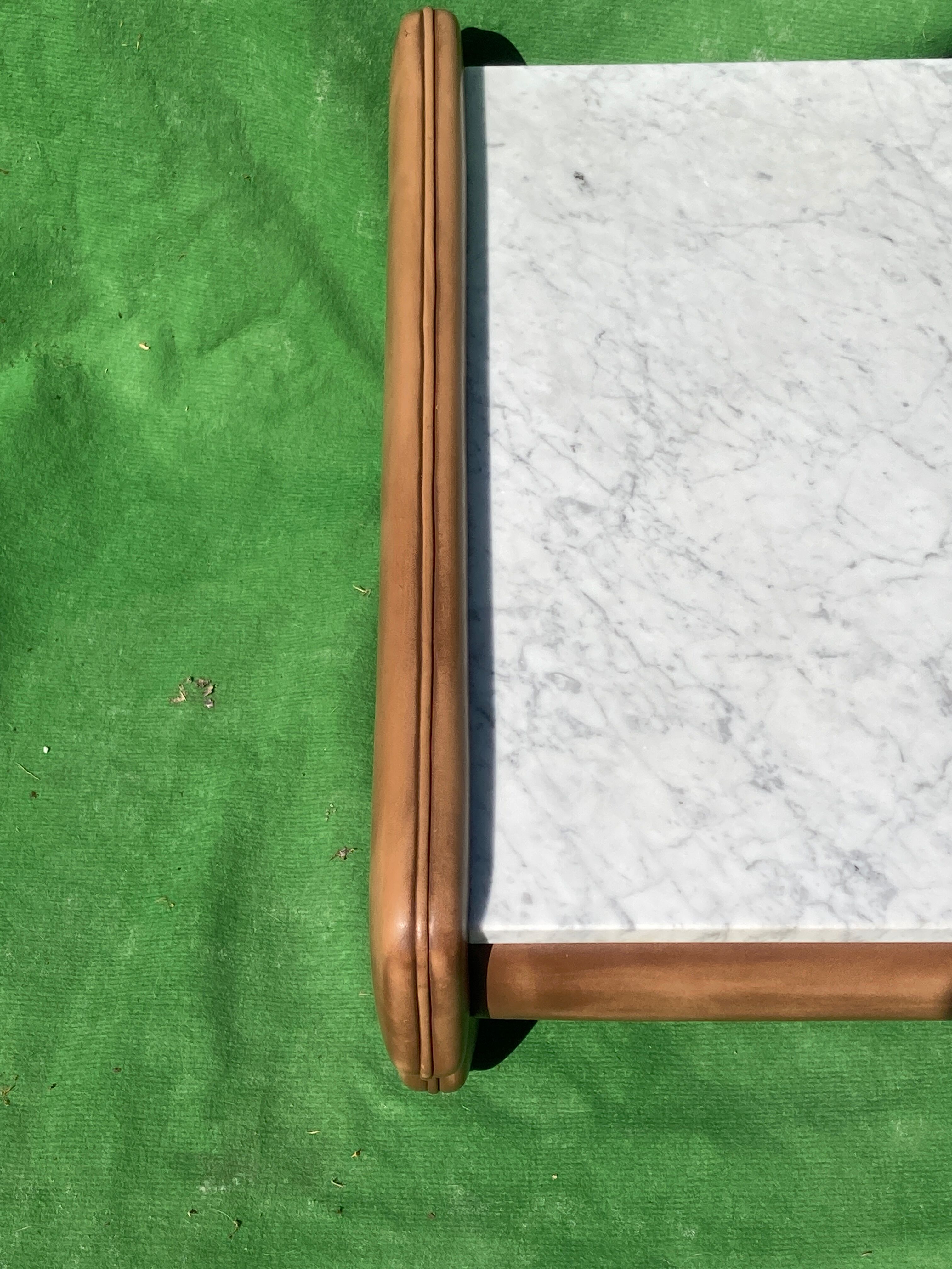 Leather and travertine coffee table, Switzerland 1970s