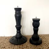 Black wooden candlesticks