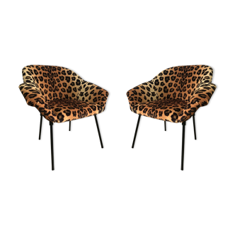 Mid-Century Armchairs in Leopard Velvet, 1960s