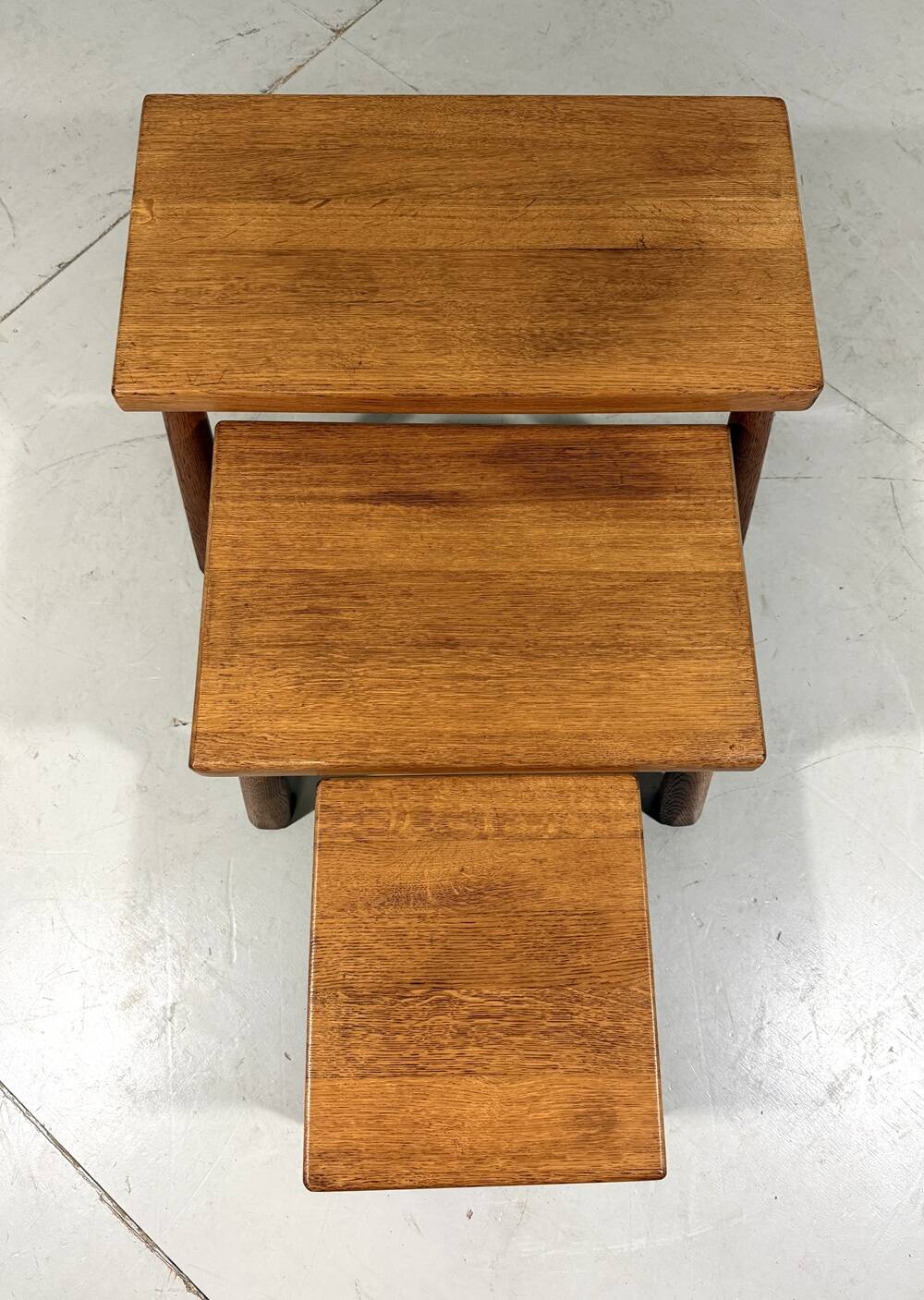 Brutalist rustic blond oak nesting tables