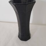 Black octagonal ceramic vase with floral pattern - Signed St Clément - vintage