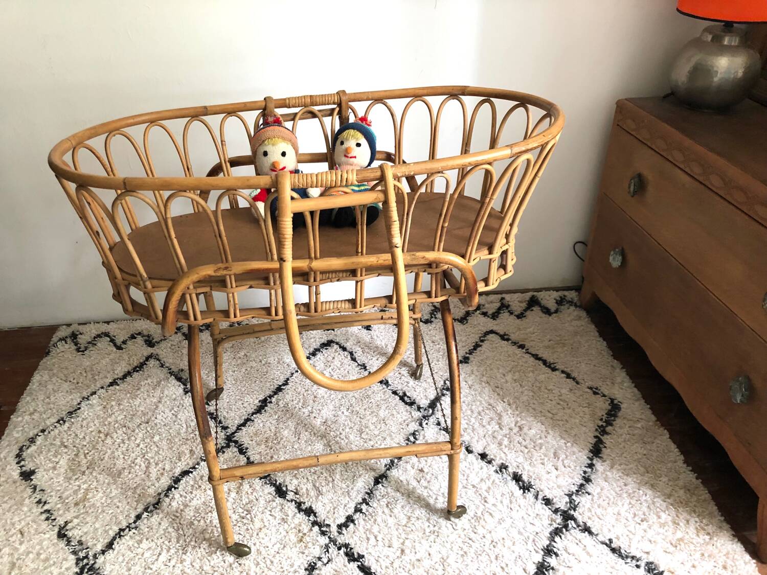 Vintage rattan cradle