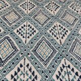 Handmade white blue and beige margoum rug