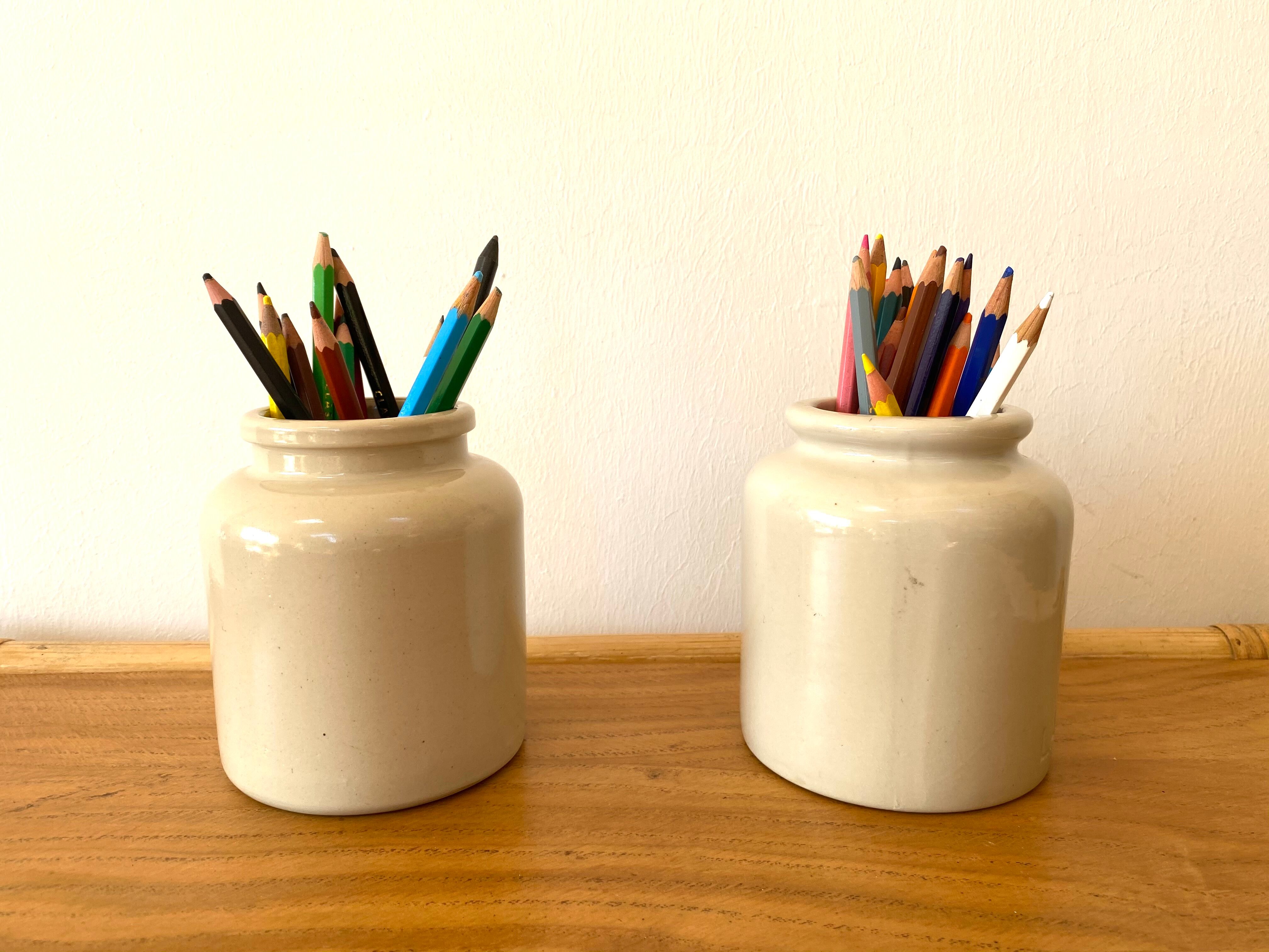 Set of 2 old stoneware mustard pots