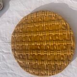 Flat round tray in slip with braided pattern signed FPP Vallauris J19 France vintage
