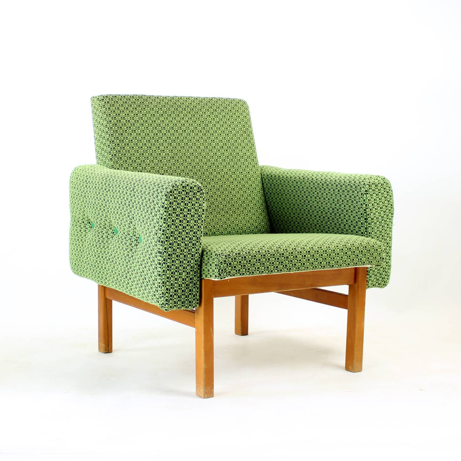Midcentury Armchair In Fabric & Beech, Czechoslovakia 1960s