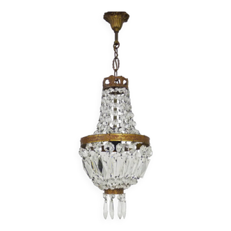 Ancien lustre montgolfière italien, pampilles en verre. Lustre pampilles. Années 70