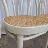 Set of 4 Vintage Thonet Style Dining Chairs: White Wood & Cane Seat