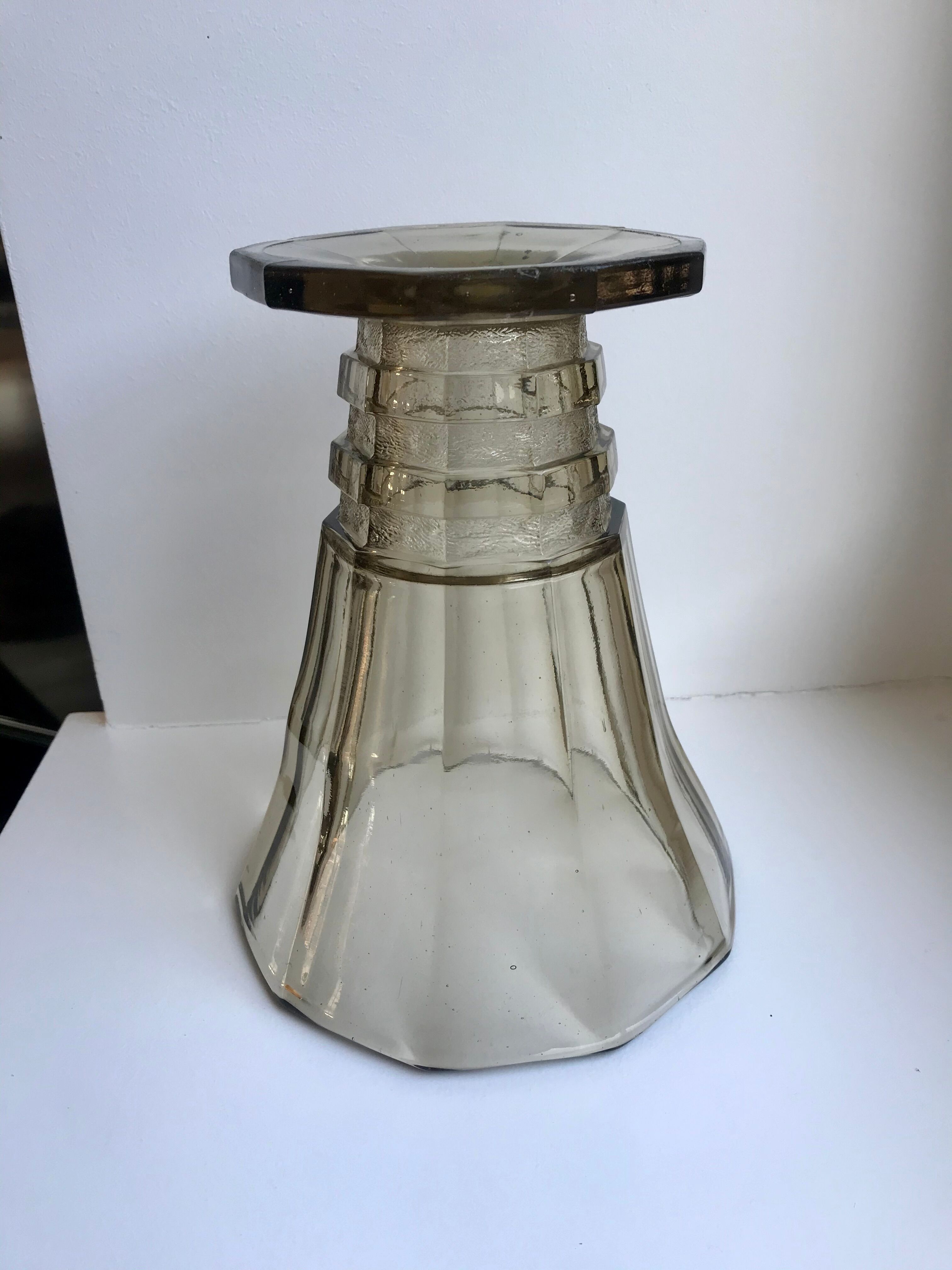 vase in molded and blown smoked glass Made in Belgium 60s-70s