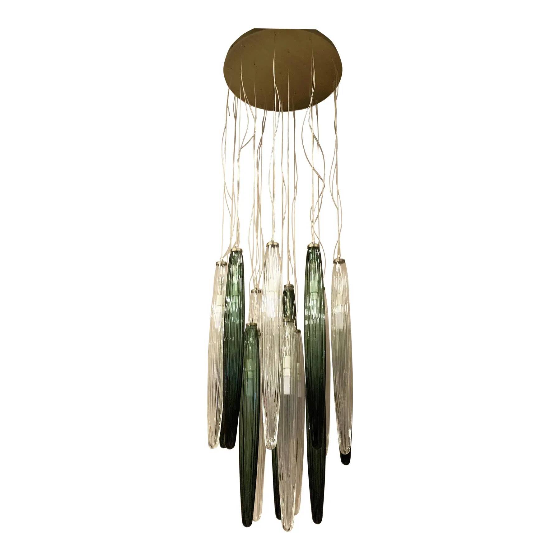 Contemporary Luxury Italian Green "Swords" Murano Glass Cascade by Simoeng