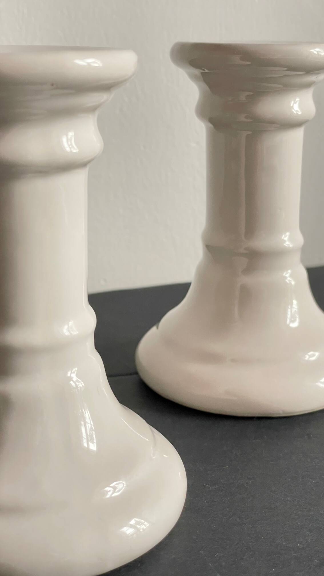 Pair of white ceramic candle holders