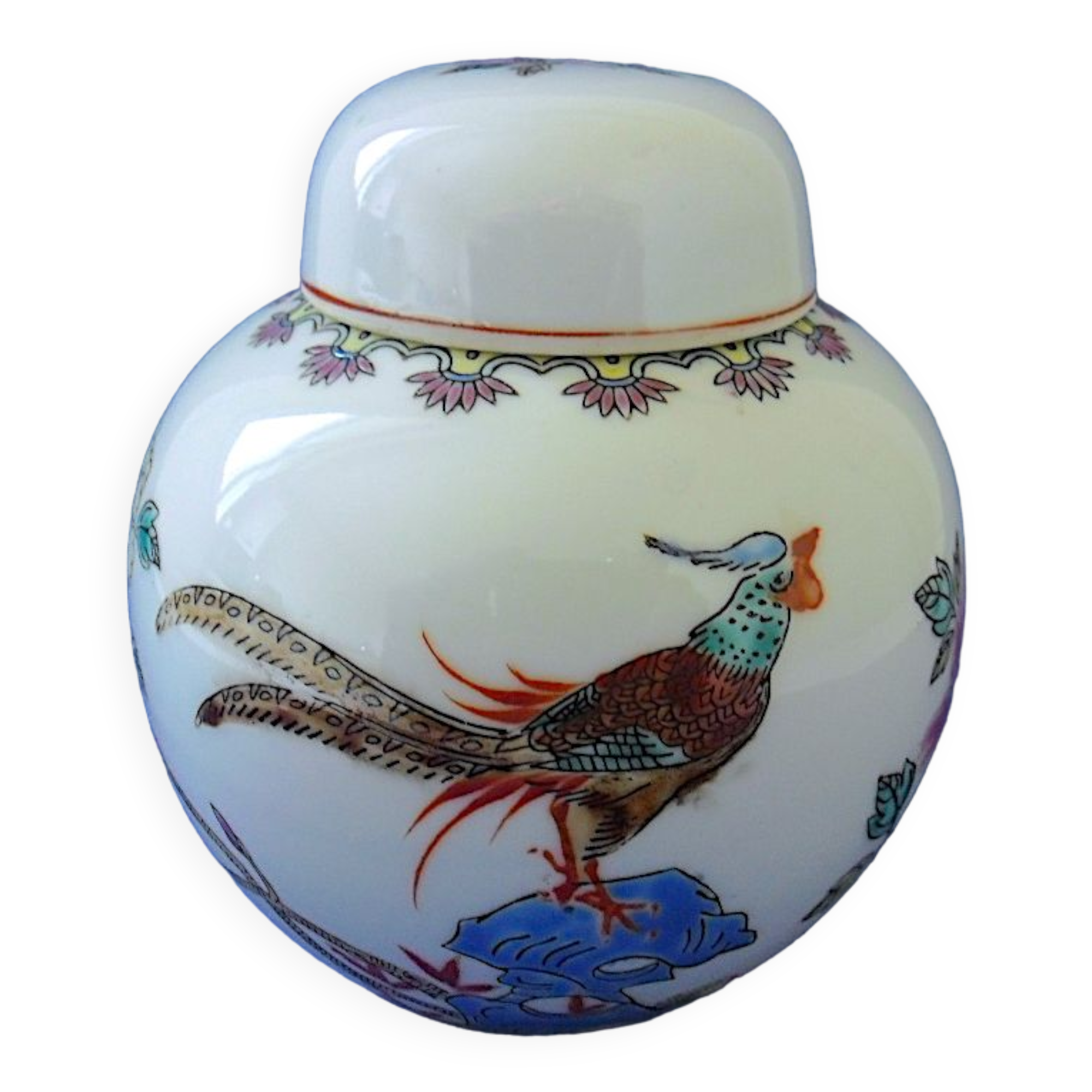 Chinese porcelain ginger pot decorated with a pheasant