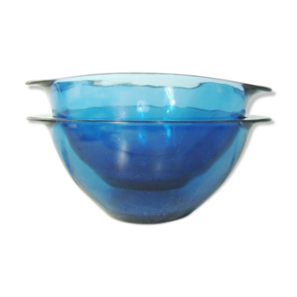 Set of 2 bowls in Vereco blue glass
