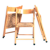 Chaises pliantes italiennes en paille et hêtre, années 1960