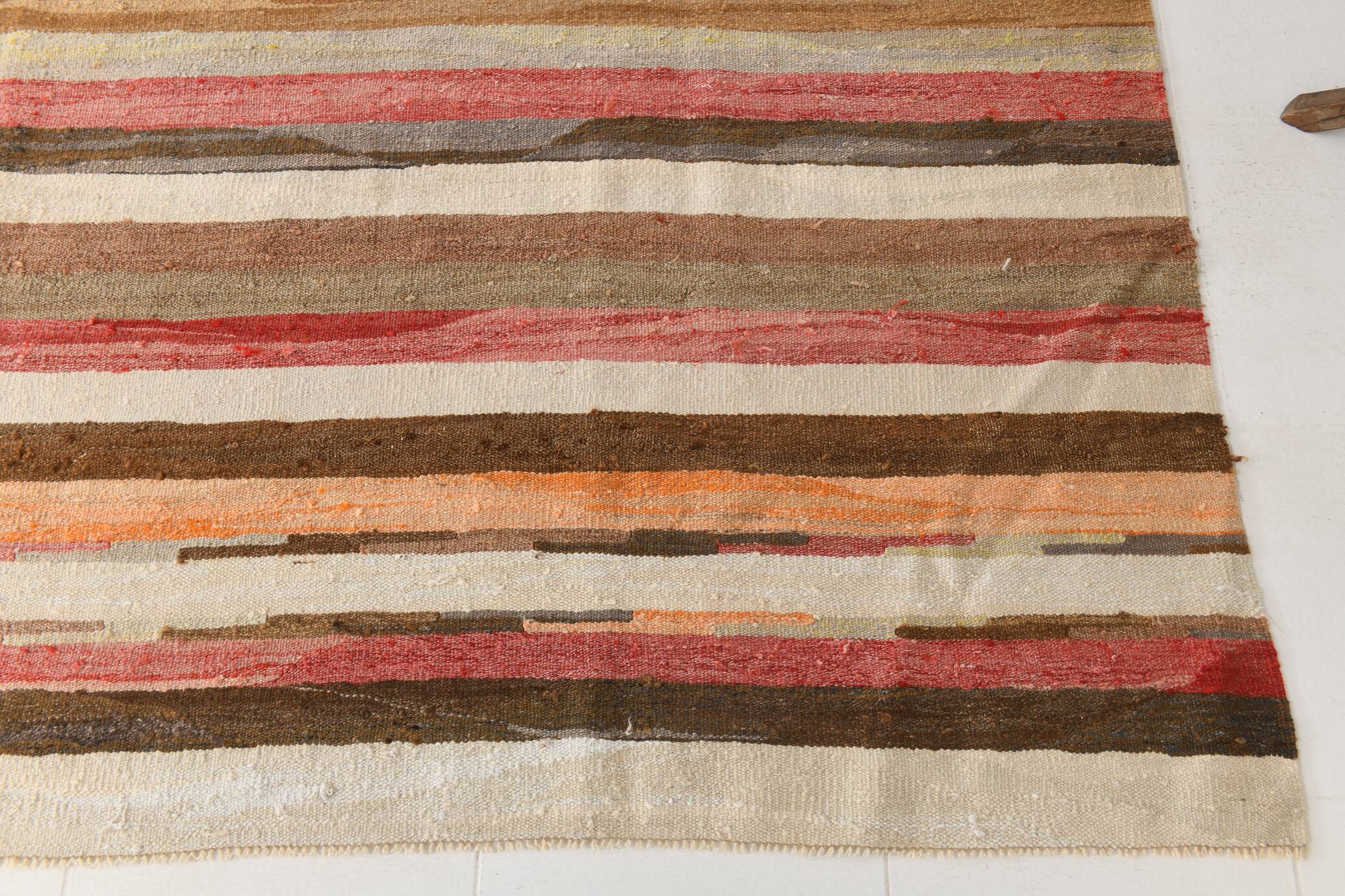 Grand Kilim Vintage Géometrique, Tons Terre & Rouge, Fait Main, 293x386 Cm