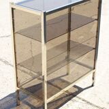Post-modern low window in brass and smoked glass, 1970s