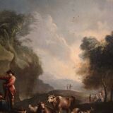Great 18th century Italian painting, landscape with pastoral scene