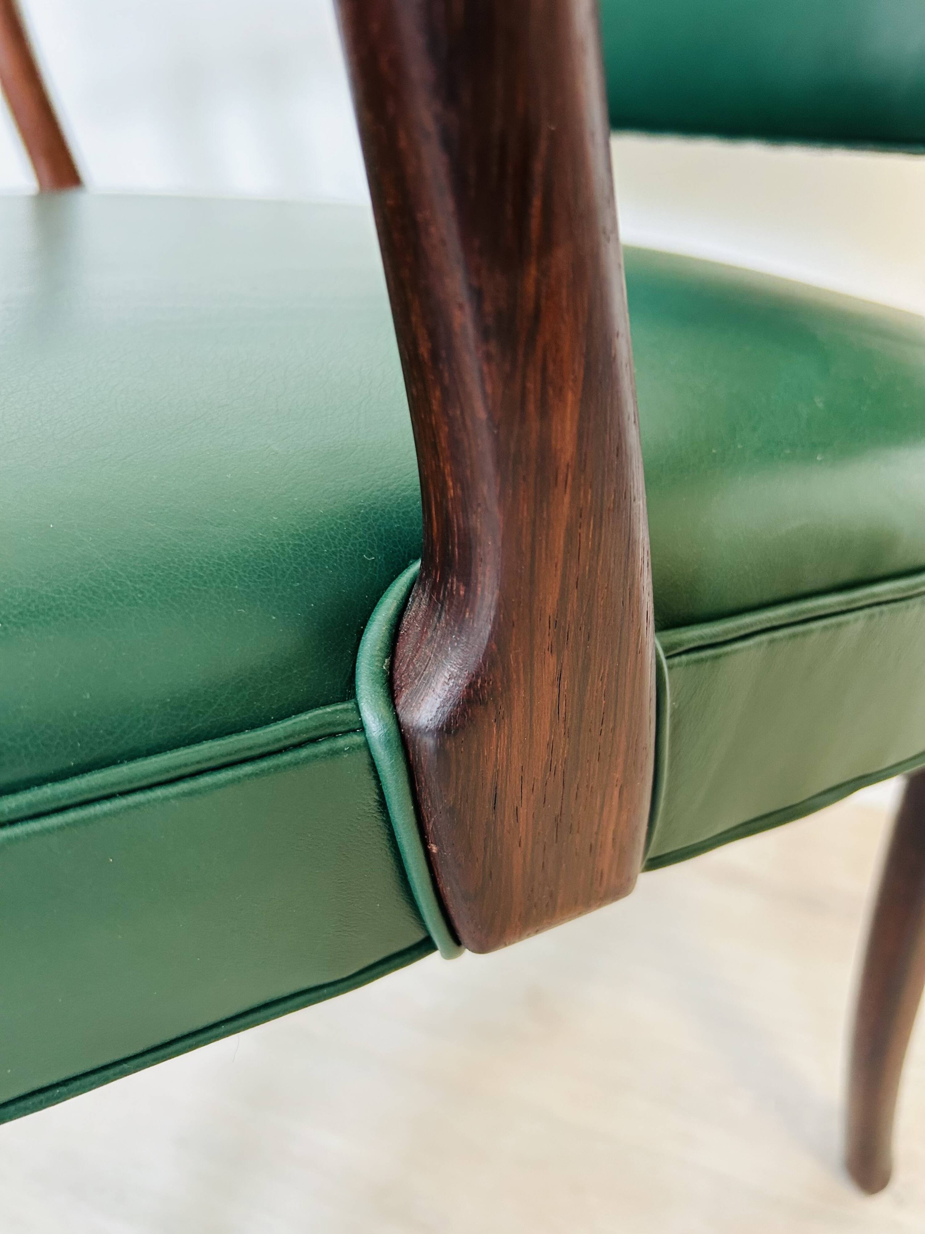Danish Rosewood Green Leather Fully Restored Armchair, 1960´s