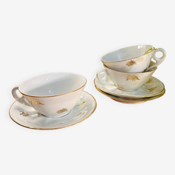Set of 3 porcelain cups and saucers